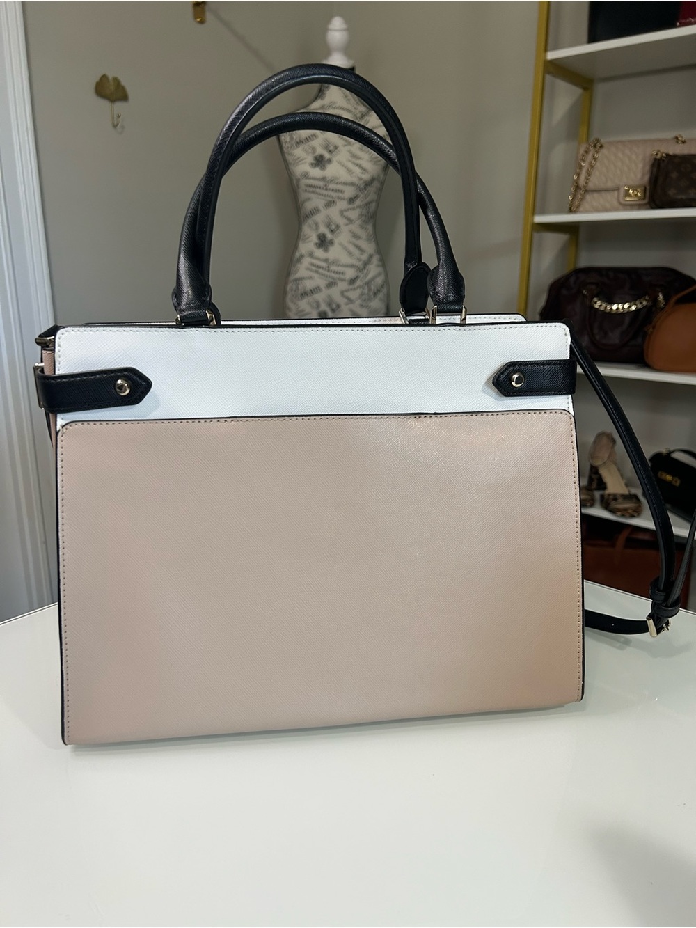 Kate Spade Large Leather Satchel in Blush, White & Black - Picture 10 of 12